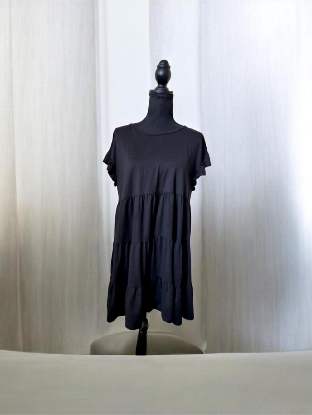 Entro Elegant Black Ruffle Sleeve Mini Dress
